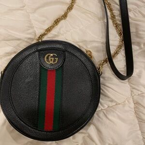 Gucci Ophidia Mini GG Round Web Leather
Crossbody Bag Black (550618)